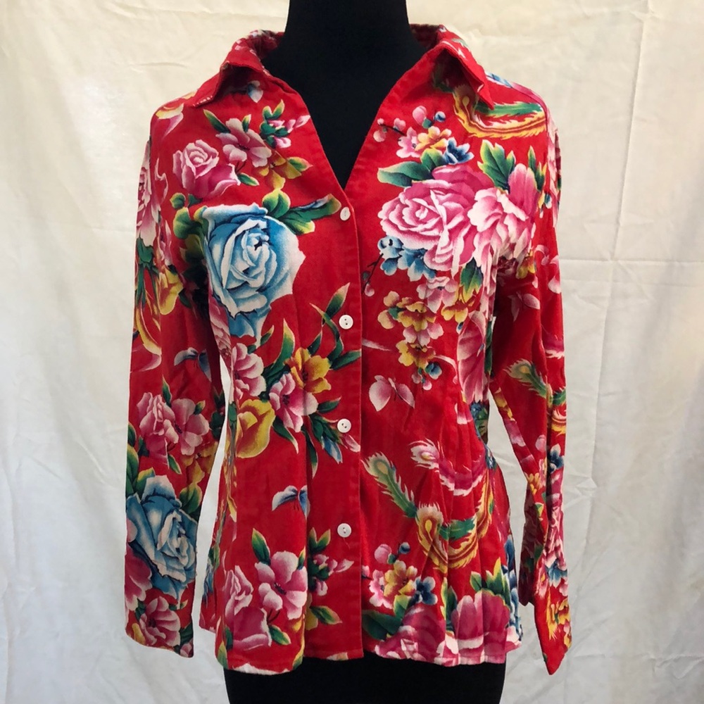 (Vtg) Arleen Bowman Bright Tropical Blouse • Sz M